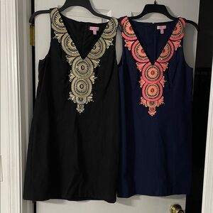 Lilly Pulitzer Black and Navy Tunics with Embroidery Short Sleeve Dress